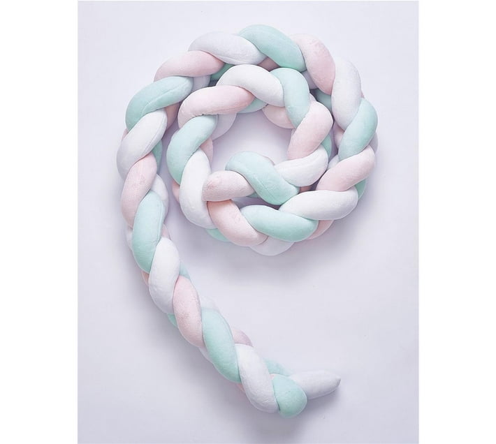 Braided Cot Bumper - Pink, Blue & White (2 metre)