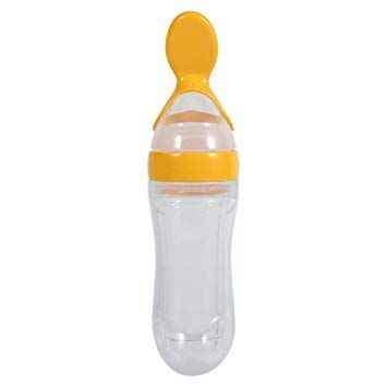 Silicone Baby Nursing Bottle with Spoon - Blue/Orange/Pink