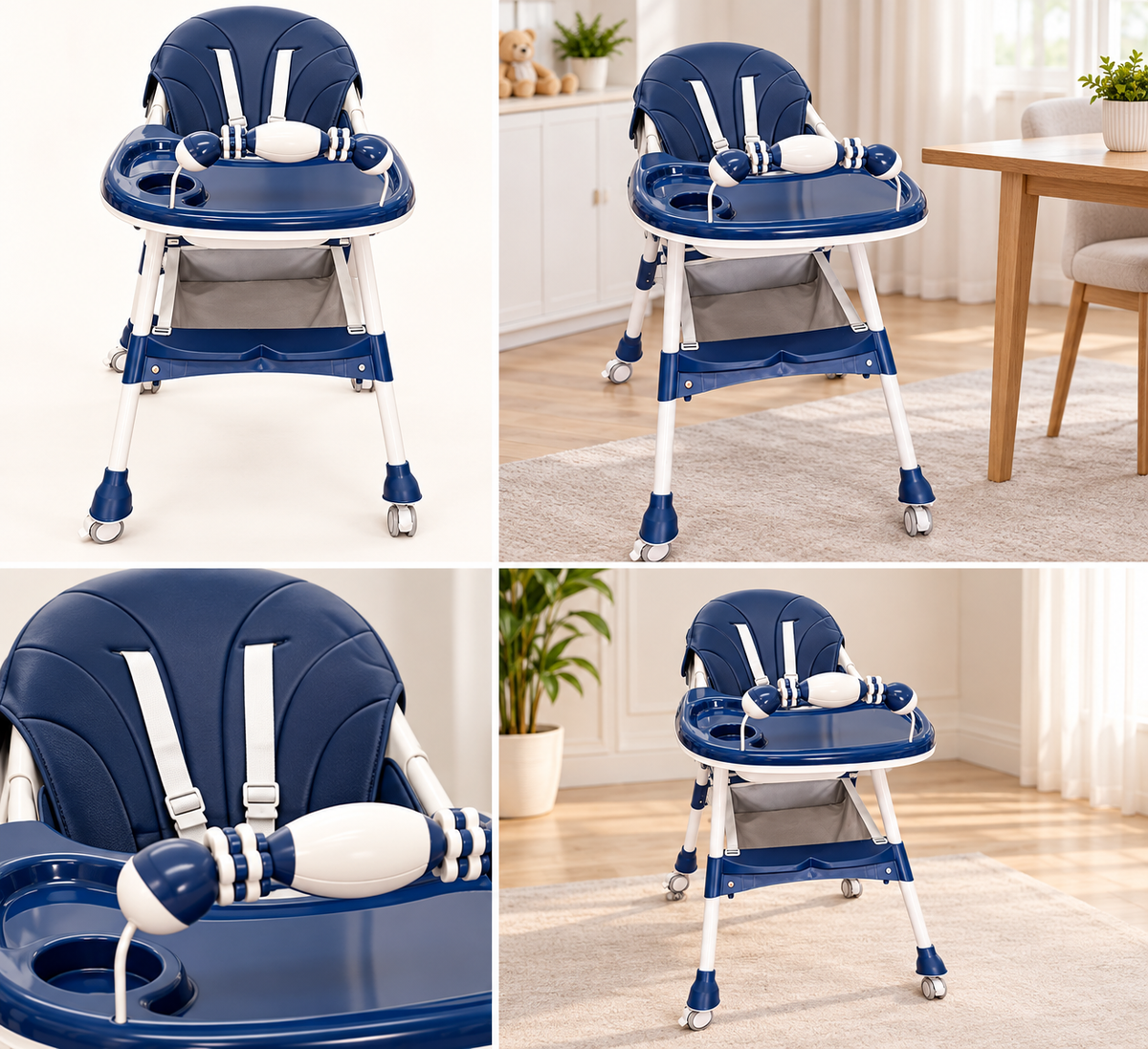 Deluxe Baby Feeding High Chair – Navy Blue