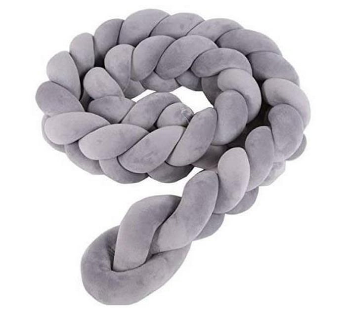 Braided Cot Bumper: Grey  - 2 metre