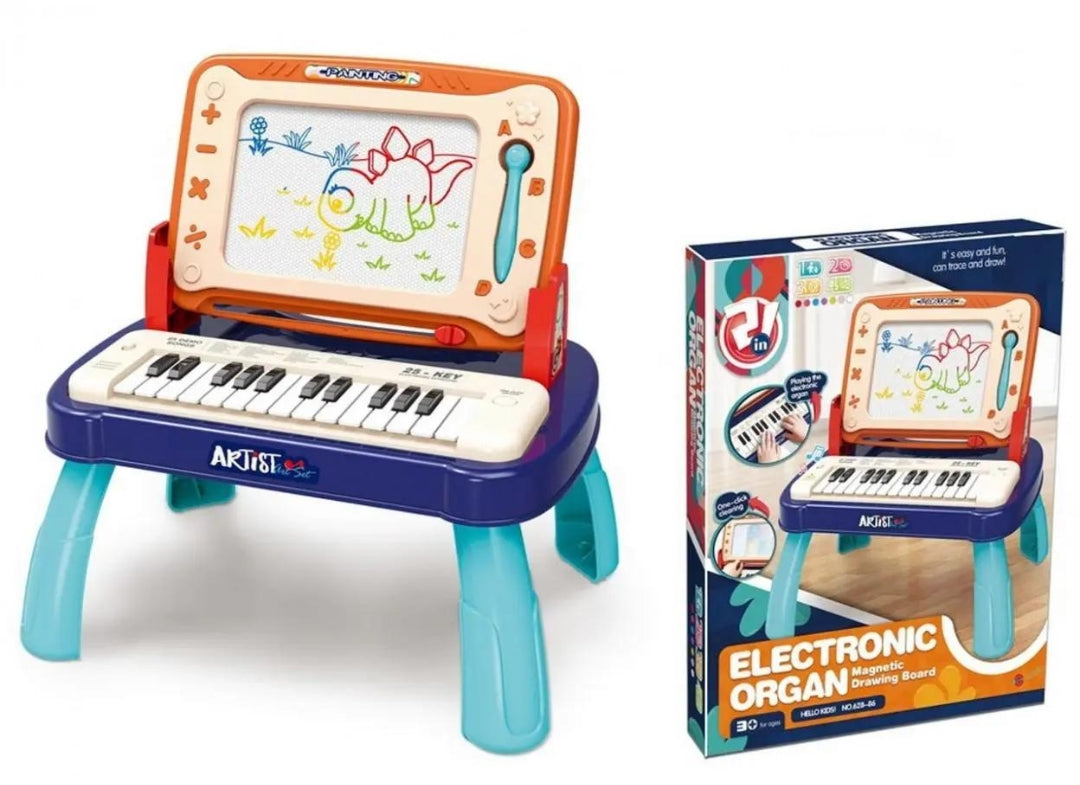 2-in-1 Kids Electronic Piano & Magnetic Drawing Board